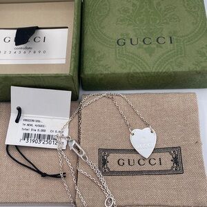 Gucci Sterling Silver Heart Pendant Necklace 925  Made in Italy Designer Estate